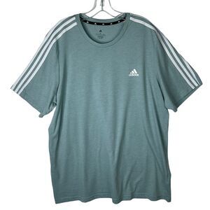 Adidas Aeroready Mens  Size Large T Shirt Blue Green 3 stripes Lightweight Short